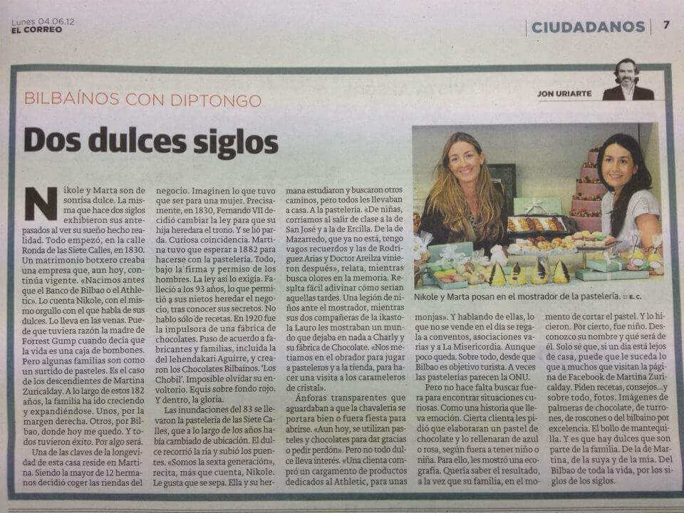 Pasteler&iacute;as Martina Zuricalday en el Peri&oacute;dico El Correo